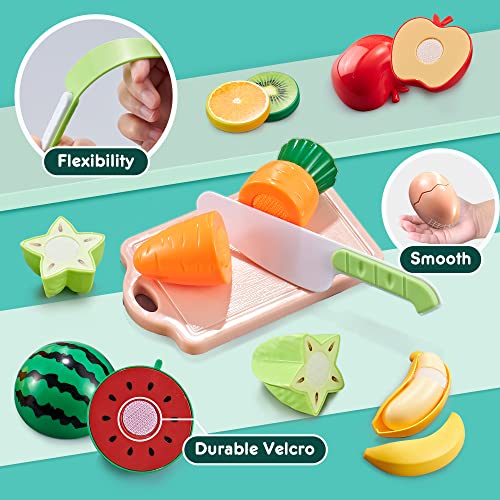 Kids Kitchen Play Kitchen Accessories, 67PCS Kids Kitchen Accessories with Velcro Connection Fruit Vegetable Food Set for Role Playing, Kitchen Toy Educational Toy