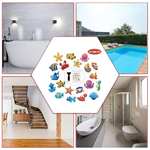 Anti-slip bathtub stickers, 20 large self-adhesive stickers for children for shower and bathtub with premium scraper, sea motif, each design approx.