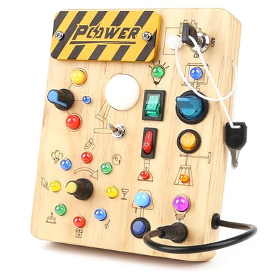 Activity Board Motorisches Spielzeug mit 19 LEDs, Holzspielzeug, Sinnesspielzeug, Lernspielzeug