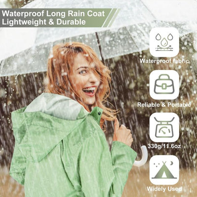 Long Raincoat Waterproof Rain Jacket Unisex Rain Poncho with Flap Pocket