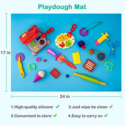 Plasticine set kneading tools for children, accessories creation breakfast burger & pasta, molds rollers rolling pin, kneading mat with storage bag