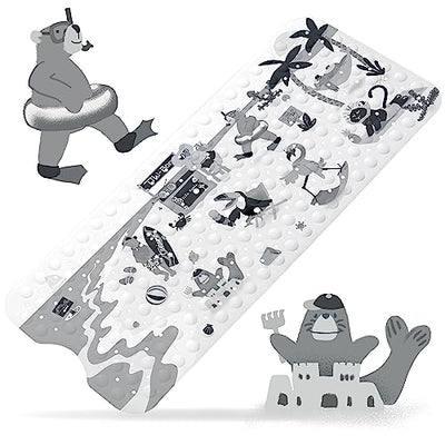 Happy Beach - bath mat for kids | premium anti-slip bath mat 100x40cm | cool, monochrome design | shower mat non-slip | tested quality | BPA-free