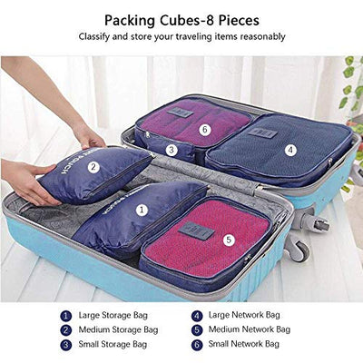 Suitcase organizer, 8-in-1 set luggage organizer, waterproof travel garment bags include 2 shoe bags, 3 packing cubes and 3 storage bags, for clothes shoes cosmetics