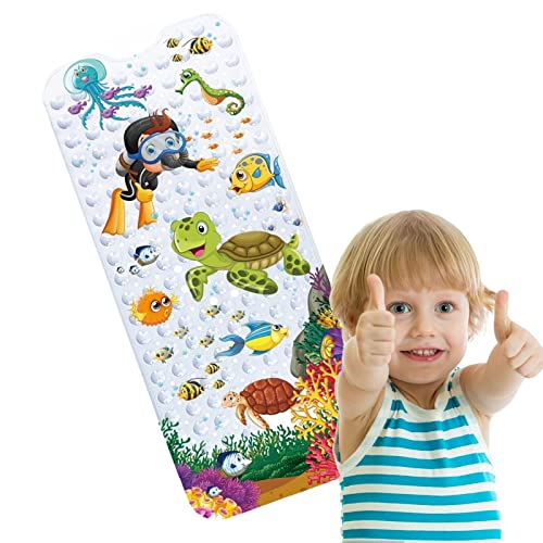 Bath Mat for Kids Cartoon Anti Slip Baby Bath Mat Extra Long Anti Slip with Suction Cups Drain Holes