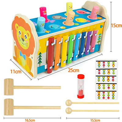 4 In 1 Wooden Toy Knocking Bench Kids Toy Hammering Game