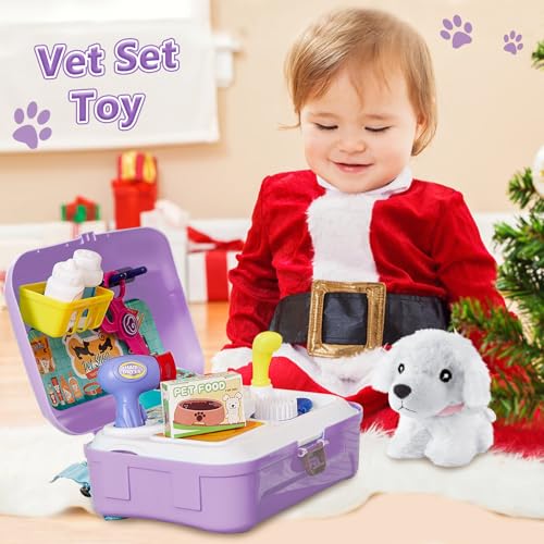 Dogs kids toys, role play backpack dog salon toys kids hairdresser playset, vet kit gift ideas 3 4 5 years toddlers