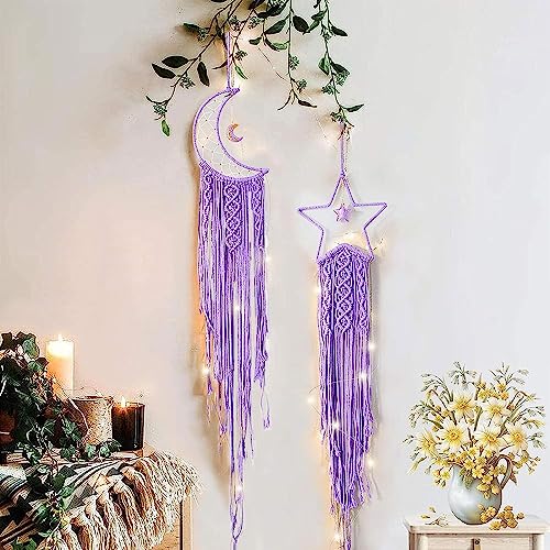 2 Piece Macramé Dreamcatcher Macramé Wall Hanging Moon Star Dreamcatcher