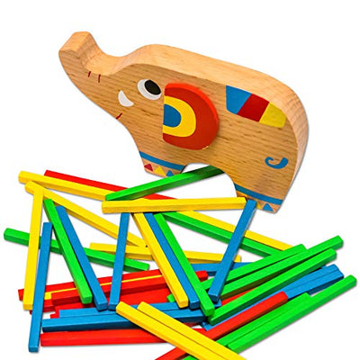 Elephant stack toy wood to learn dexterity with sticks Colorful