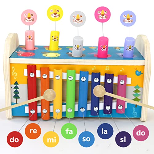 4 In 1 Wooden Toy Knocking Bench Kids Toy Hammering Game