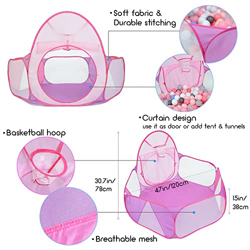 Piscine à balles pour enfants, grande piscine à balles pop-up, tente de jeu pour les tout-petits, parc pour bébés avec panier de basket-ball et sac de rangement
