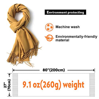 Scarf Warm Winter Autumn Plain Cotton with Tassels/Fringes, 40+ Colors Plain & Plaid Pashmina xl Scarves Dark Yellow