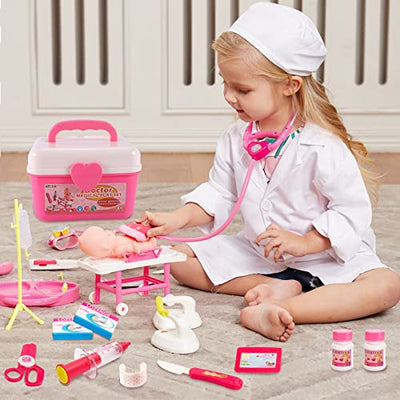 Doctor case kids playset with defibrillator, stethoscope, syringe toys, doctor case role play