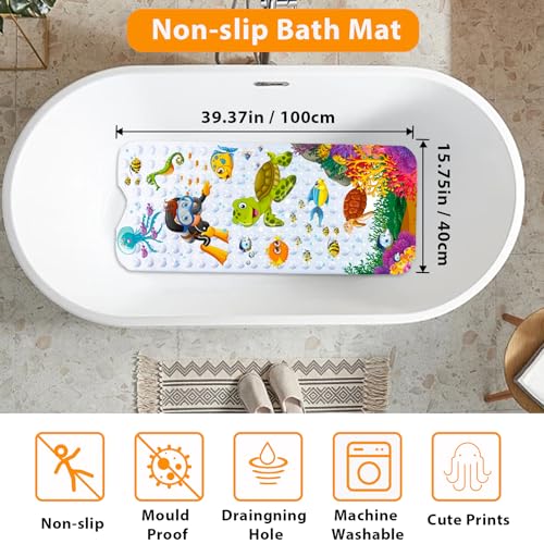 Tapis de bain pour enfants dessin animé anti-dérapant bébé tapis de bain Extra Long anti-dérapant avec ventouses trous de vidange 