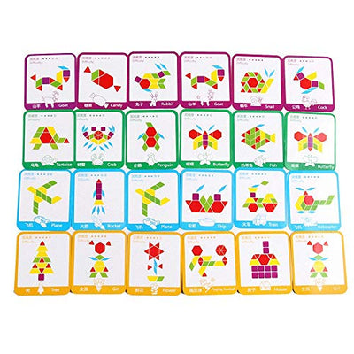 Children Geometric Shapes Wooden Puzzles - Toy puzzle with 155 geometric shapes and 24 design cards