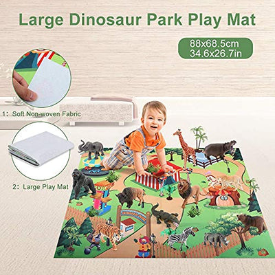 24pcs animals toys with play mat & trees & rocks, toys from 3 years children, educational learning animals model toys