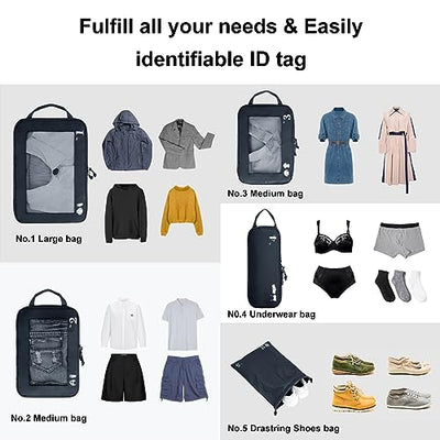 5-teiliges Kompressionskoffer-Organizer-Set für Rucksack Kompressionspackwürfel Packwürfel Kofferorganisator Packtaschen Kleidersäcke für Koffer Reiseorganisator (dunkelblau)