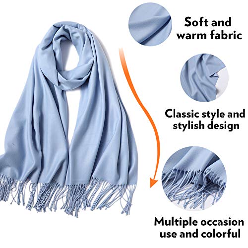 Écharpe chaude hiver automne en coton uni avec glands/franges, plus de 40 couleurs unies et à carreaux Pashmina xl écharpes bleu ciel 