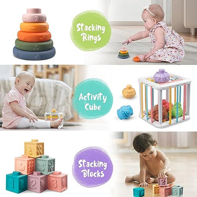 6 in 1 toys baby from 6 9 12 months 1 2 3 years, motor skills toys xylophone stacking tower wooden toys motor skills cube