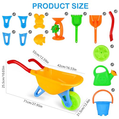 2 in 1 Sand Toy and Garden Set, Kids Wheelbarrow, 7 Pieces, Baby Wheelbarrow Filled and Sandbox Toy for Beach Garden, 2 Year Garden Set and Up