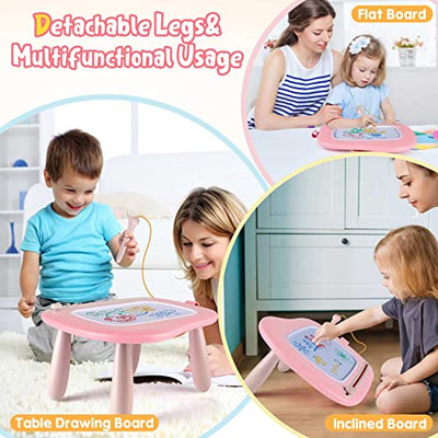 Children Toys from 1 Year, Magnetic Painting Board Magic Board Colorful Drawing Board Magnetic Board with 4 Legs for Kids Toys (Pink)