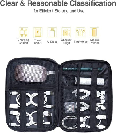 Cable organizer bag, compact cable bag organizer, portable cable organizer travel, cable bag small for charging cable, USB, SD cards, charger, power bank