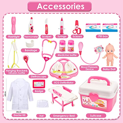 Doctor case kids playset with defibrillator, stethoscope, syringe toys, doctor case role play