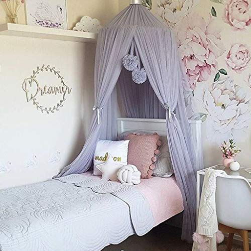 Children's Bed Canopy Baby Bed Canopy Princess Mosquito Net Nursery Playroom Decor Dome Premium Yarn Netting Curtains Grey