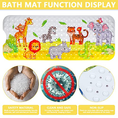 Bath Mat for Children Bath Mat Zoo Pattern Shower Mat Non-Slip Bath Mat with Suction Cups Non-Slip BPA Free Cartoon Bath Mat for Bathtubs