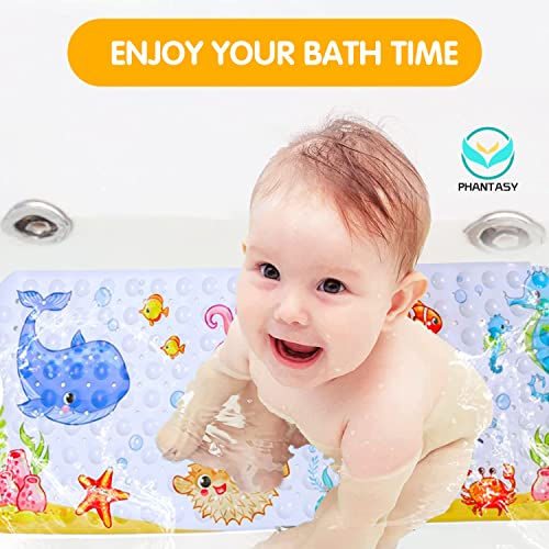 Bath Mat for Tub for Kids Cartoon Anti Slip Baby Bath Mat Extra Long Anti Slip Bathroom Toddler Shower Floor Mat with Suction Cups Drainage Holes