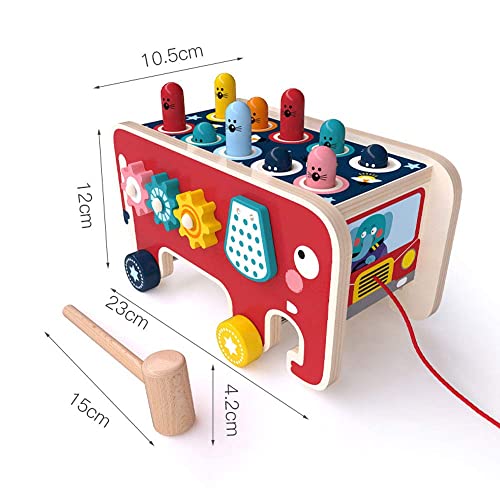 Wooden Knocking Bench with 2 Mallets, Hammer Game from 1 Year, Knocking Bench Batting Elephant Game, Early Children's Education Wooden Toy Gifts for Boys and Girls