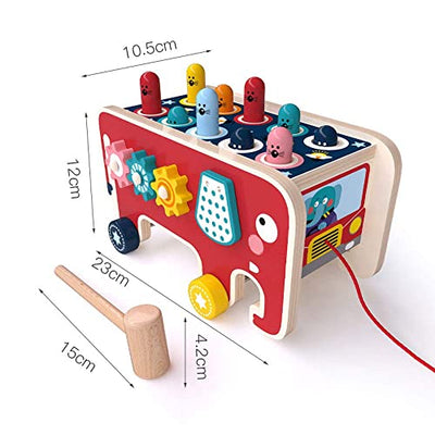 Wooden Knocking Bench with 2 Mallets, Hammer Game from 1 Year, Knocking Bench Batting Elephant Game, Early Children's Education Wooden Toy Gifts for Boys and Girls