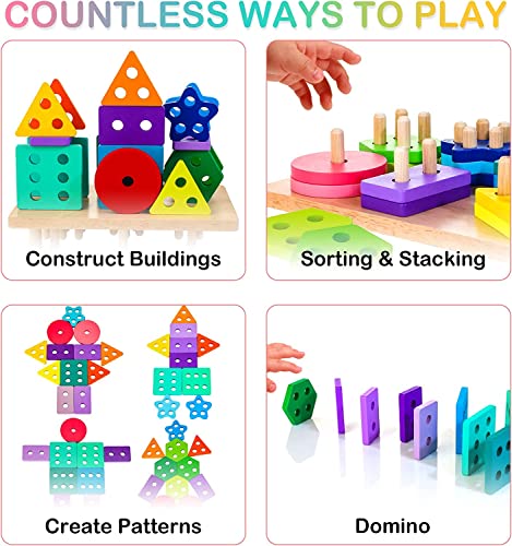 Wood sorting & stacking toys peg puzzle