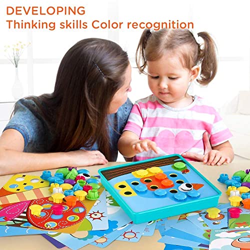 Jeu de mosaïque enfichable pour enfants, jouet éducatif, mosaïque enfichable avec 18 plaques enfichables colorées et 50 perles enfichables