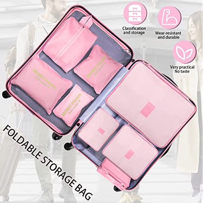 Pack of 8 Packing Cubes, Suitcase Organisation Cubes, with Shoe Bag, Laundry Bag, Travel Organisers, Clothes Bags, for Backpack