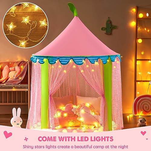 Play tent kids indoor, play tent for kids with star lights - glitter castle nursery with carrying bag - kids house- toy for indoor and outdoor play