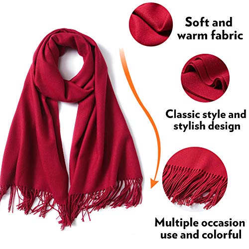 Scarf Warm Winter Autumn Plain Cotton with Tassels/Fringes, 40+ Colors Solid & Plaid Pashmina xl Scarves Red