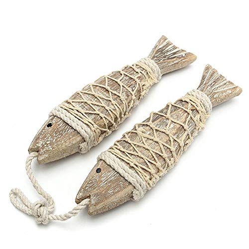 2 Hanger fish with string for hanging decoration wood fish pendant hanging decoration maritime sea decoration