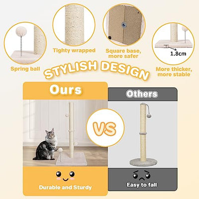 Cat Scratching Post 84cm with Ultimate Natural Sisal Rope Scratching Post for Kittens