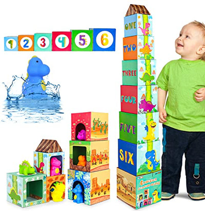 Toys, motor skills toys stacking cube and stacking tower contains dinosaur toys bath toys