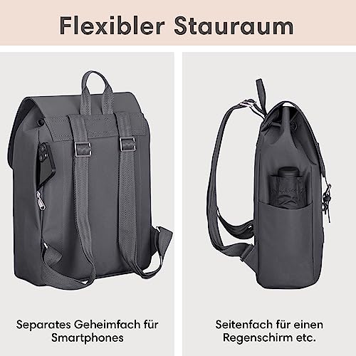 Rucksack Small Dark Grey - Ida - Kleiner Rucksack für Freizeit, Uni oder City - Mit Laptopfach (bis