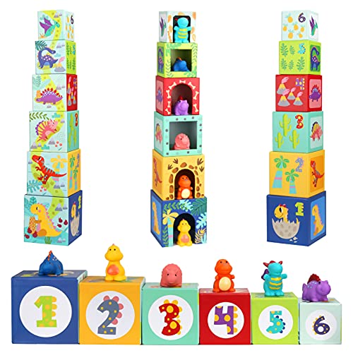 Cubes empilables pour bébé et tour empilable, jouets dinosaures pour enfants