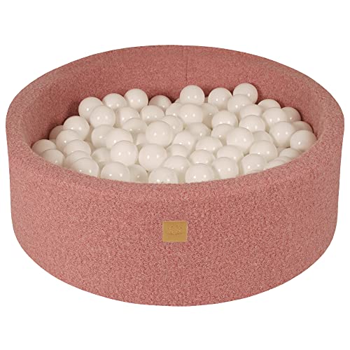 Bain à balles rond en mousse souple 90 x 30 cm avec 200 balles pour bébés et tout-petits - Essentiels pour parc et salle de jeux pour bébé, bains à balles en mousse pour enfants, boucle, rose : tout blanc 