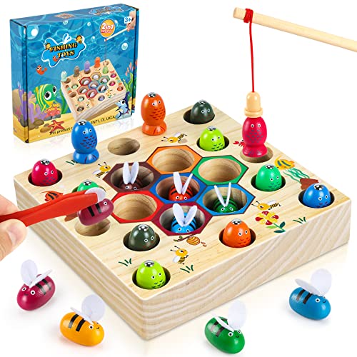 Magnetic fishing game 2 years kids toy 2 in 1 wood magnetic game