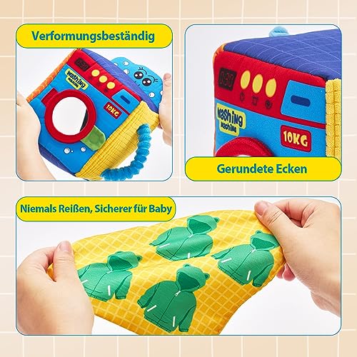 Baby Toy 6 Months Baby Tissue Box Toy 6-12 Months with Sensory Textured Cloth Cloth Crinkle Papers, Contrast Colors Soft Tummy Time Toy Early Learning