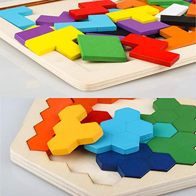 Holzpuzzle 40 Stück Tangram Puzzle Gehirntraining Spielzeug für Kinder