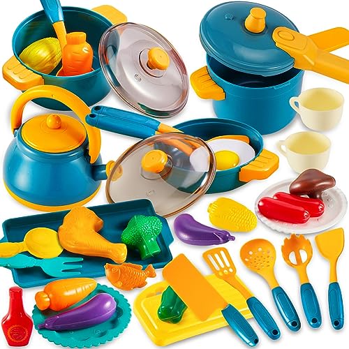 Kids Kitchen Accessories Tableware Play Kitchen Kids Toy Kitchens Accessories Food Toys Cookware Kids with Pots Pans