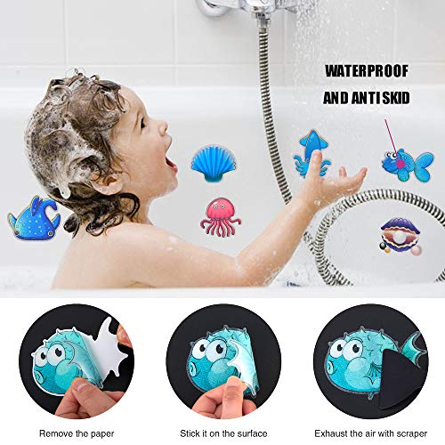 Anti-slip bathtub stickers, 20 large self-adhesive stickers for children for shower and bathtub with premium scraper, sea motif, each design approx.