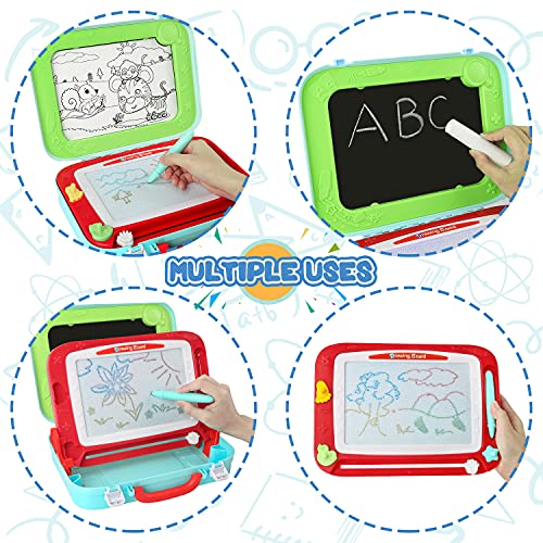 Children's Magic Board Magnetic Board 2-in-1 Double-Sided Doodle Drawing Card Board with 3 Stamps Travel Game