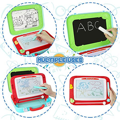 Children's Magic Board Magnetic Board 2-in-1 Double-Sided Doodle Drawing Card Board with 3 Stamps Travel Game