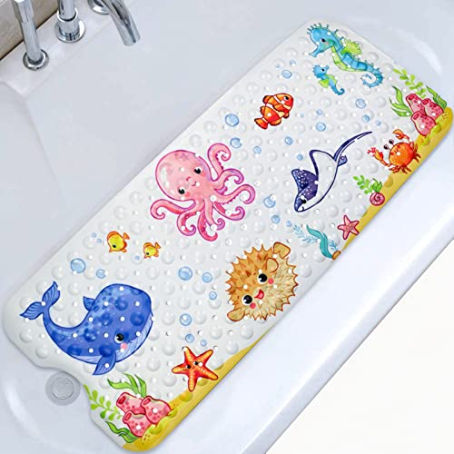 Non-Slip Children's Bath Mat, Sea Animal Picture Bath Mat with 200 Suction Cups